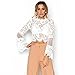 Produktbild Rosennie Frauen Elegant Lace Spitzenshirt Tops Spitzen Langarmshirt Damen Sexy Chic Hollow Out Spitzebluse Hemdbluse Langarm Stehkragen mit Futter OL Business Party Mode Kurzes T-Shirt (Weiß, XL)