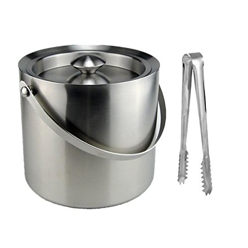 Gazechimp Doppelwandiger Edelstahl Eimer Wein Kühler Mit Deckel Bar 3L, Zuckerzange 15cm - 2