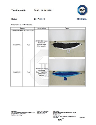 Kronenburg Ultraleichte Hängematte Fallschirm Nylon Fallschirmseide 275 x 140 cm, Traglast 300 kg TÜV SÜD geprüft mit 2 Karabiner und 2 Seilen Olive-Grün - 6