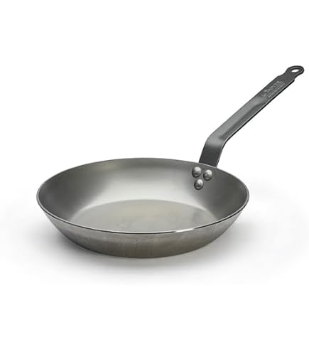 Padella In Acciaio Al Carbonio Smaltato 24 Cm Con Manico In Legno Fresco - Antiaderente Naturale Senza PTFE/PFOA