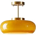 BFFGKGL Nordic Minimalism Orange Glass Ceiling Light Fixture Drum Semi Flush Mount Ceiling Light Amber Mid Century Modern Ceiling Lamp For Living Room Bedroom Dining Room Kitchen Hallway