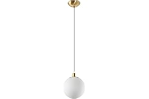 HJXDtech Lampadario Minimalista a Sfera in Vetro Bianca, Lampada a Sospensione Moderna E27 con Finitura in Ottone per Cucina Camera da letto Sala da pranzo (15cm)