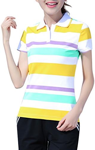 AEROBIC Womens Sport POLO Shirt Casual Summer Short Stripe Leisure Shirt Green and Purple X-Large