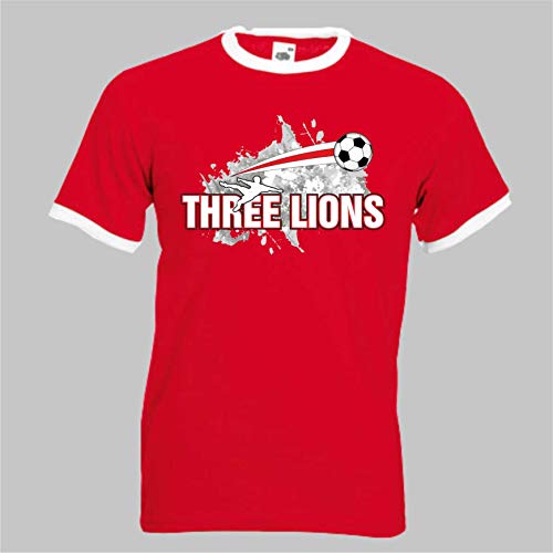 FANTHREELIONS03 Fan Trikot England Nationalmannschaft T-Shirt Fussball EM 2020 Three Lions rot schwarz blau weiß (L)