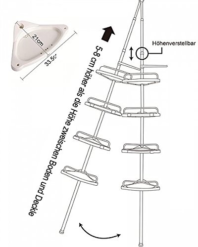 WOLTU BZ4115-1 Badregal Duschecke Teleskop , Höhe 120-310cm , 4 wasserdurchlässige Ablagen, 3 Handtuchhalter , Weiss - 6