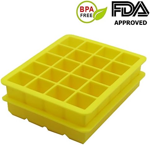 Silicone Ice Cube Tray, Zonyanl Square Soft Washable Ice Moulds Makes for Whisky Wine, Set of 2, 40 pieces, Yellow