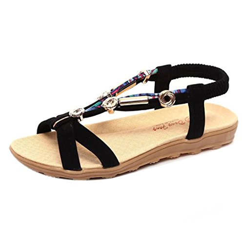 Damen Halbschuhe Sommer Sandalen Xinan Schuhe Peep Toe römischen Sandalen (39, Schwarz)
