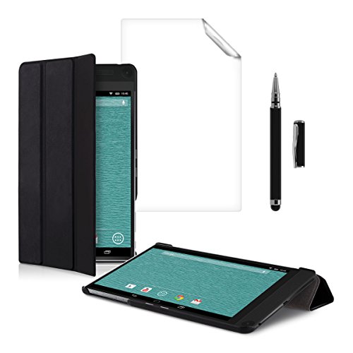 3in1 Set: kwmobile Hülle für Dell Venue 8 7000 (7840) - Smart Cover Case Tablet Schutzhülle Kunstleder - Ultra Slim Tabletcase Schwarz + Folie, kristallklar + Stylus, Schwarz