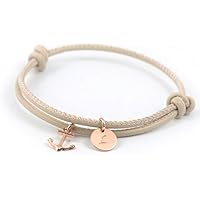 AHOI! Armband Leder & ROSEGOLD Art. 205 Anker, Personalisertes Armband mit Initialen