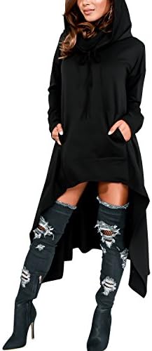 LAMEZI LANISEN Womens Plus Size Hoodies Oversized Irregular Hooded Sweatshirts Black 10