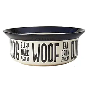 PetRageous 17001 Eat Drink Repeat Two-Tone Stoneware Dishwasher Safe Dog Bowl 4-Cup 8-Inch Diameter 3.75-Inch Tall for Medium and Large Dogs and Cats, 32-Ounce, Off-White