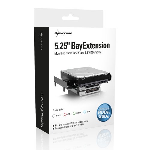 Sharkoon SSD Montagerahmen / Einbaurahmen 5,25 Zoll BayExtension, schwarz für bis zu vier SSDs - 6