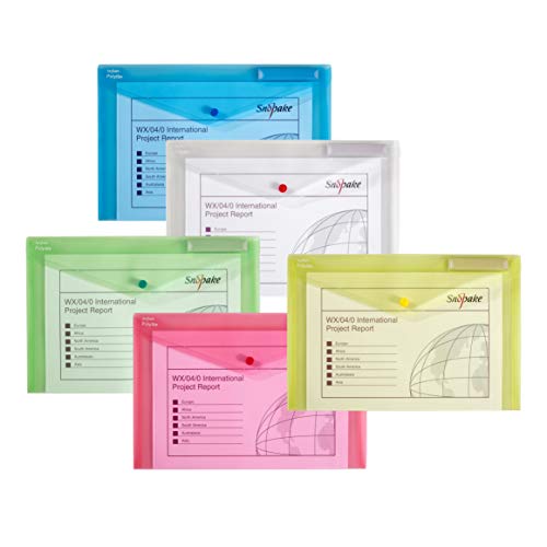 Snopake 10087X Polyfile Foolscap Popper Wallet File with Press Stud and Index Tab  Classic Assorted Colours (Pack of 5)