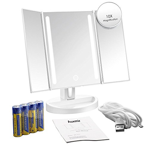 Auxent 3 Seiten Kosmetikspiegel mit LED Beleuchtung, Dimmbar durch Touch-Schalter, Blendfreie Bleuchtung, Schminkenspiegel mit 2 Klappbaren Seitenspiegeln für Makeup, Rasieren und Gesichtspflege - 8