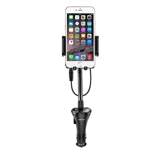 Trasmettitore FM radio auto kit, porta cellulare regolabile con caricatore USB per smartphone