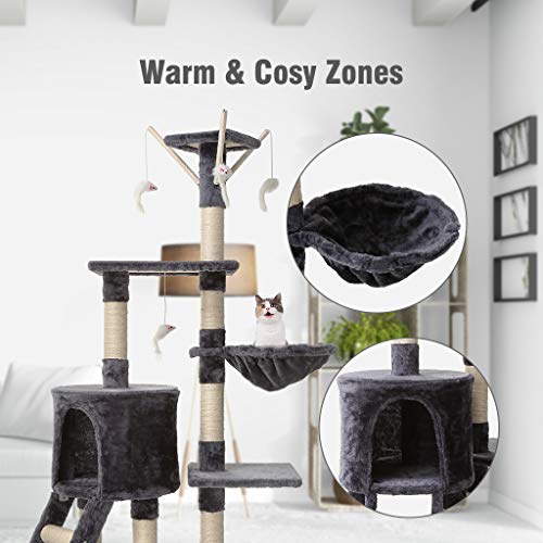 Petonaut-Arbre--Chat-Griffoir-pour-Chat-Poteau-Arbre-a-Chat-Stable-Activit-pour-Chat-Hamac-dArbre-pour-Chat-Gris-fonc-148cm