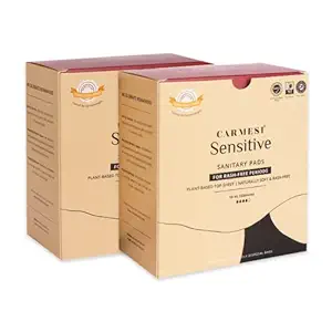 Carmesi Sensitive Sanitary Pads - 20 Pads (XL) for Heavy Flow - Certified 100% Rash-Free by Gynecologist - Natural Plant Top Sheet - No Fragrance, No Chlorine