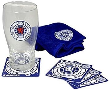 Rangers FC Official Mini Football Bar Set (Pint Glass, Towel & Beer Mats) (One Size) (Blue/White)