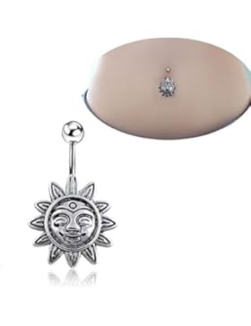 Silber Baumeln mit Klar Gems Bauch Ring 14g Sun Flower Smiling Face baumeln Belly Button Ring Body Jewelry