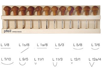 LS 12 Pfeil Set of 12 tools lino and block cutter linden wood stand