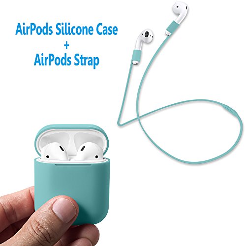 AirPods Case Protective FRTMA Silicone Skin Case with Sport Strap for
Apple AirPods Ice Sea Blue