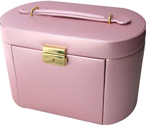 Meydlee Top PU Jewelry Box Organizer Large Capacity Jewelry Chests Case wtih 3 Slide Out Drawers and Lock Multipurpose Keepsake Storage Chest with Handle and 2 Mirror, Ideal Gift , pink