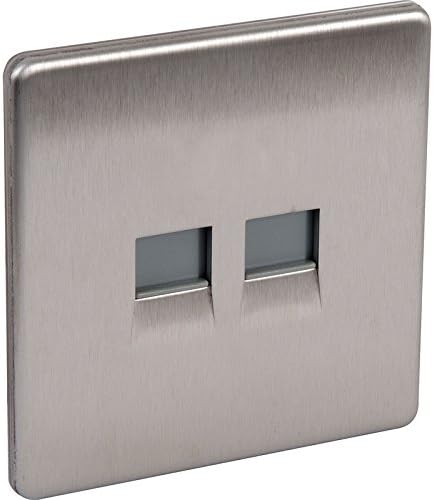 Screwless Flat Plate Brushed Stainless Steel Telephone Socket Master 2 Gang