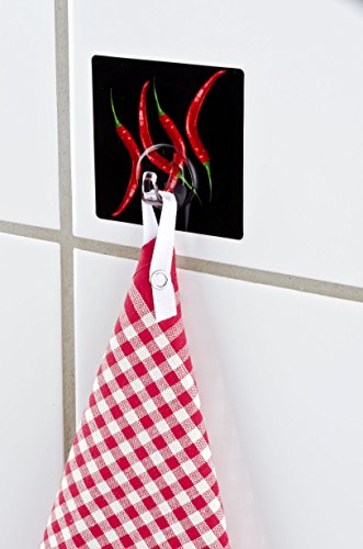 WENKO 4369500100 Static-Loc Wandhaken Uno Hot Peperoni – Befestigen ohne bohren, Kunststoff, Mehrfarbig - 5