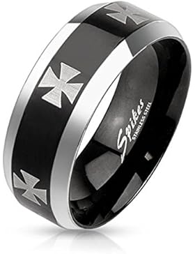 Paula & Fritz® Ring silber schwarz 8mm breit Edelstahl Chirurgenstahl 316L Lasergravur Eiserne Kreuz verfügbare...