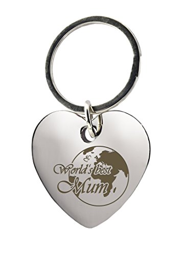 Preisvergleich Produktbild Schlüsselanhänger Herz mit Gravur "World´s best Mum" - Chrom - Geschenk - Mutter - Mama - Muttertag oder als Geschenk zu Weihnachten