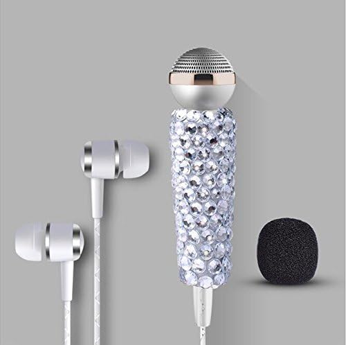 CCLOON 2-1 Mini Light Handheld Diamond-Embedded Condenser Microphone MIC with a Earphone for Studio Broadcasting Home Studio for Iphone Android Recording, PC, Computer, Youtube Podcasting (Silver)