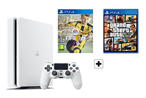 PS4 Slim 500Gb Blanca Playstation 4 Consola - Pack 2 Juegos - FIFA 17 + GTA V