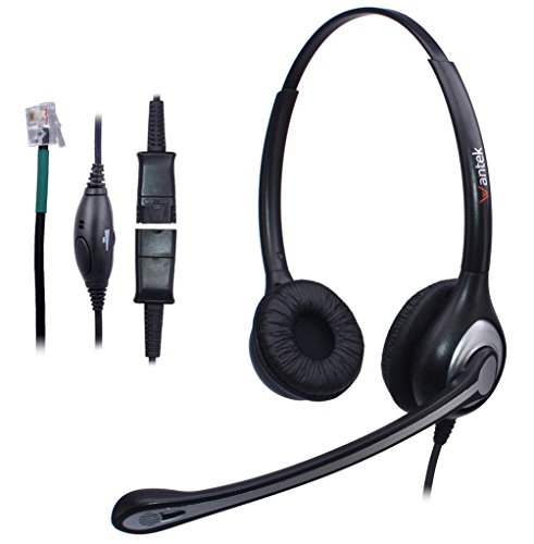 Auriculares Teléfono Fijo Binaural, Micrófono con Cancelación de Ruido y Quick Disconnect, WANTEK Cascos con Control de Volumen para AVAYA Aastra Alcatel Lucent Gigaset Mitel Plantronics(602QS1)