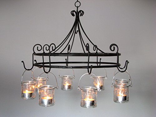 Windlichter, Gartenlaterne, Nostalgie-Hängeleuchter im Antik-Look, Metall dunkelbraun, Ø 45 cm mit 8 Windlichtern *Art.N72* - 4