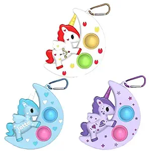 Babique Unicorn Keychain Pop its Fidget Toys Silicone Stress Relief Toys Gifts for Girls Boys Kids Adults (Color Any-Pack-1)