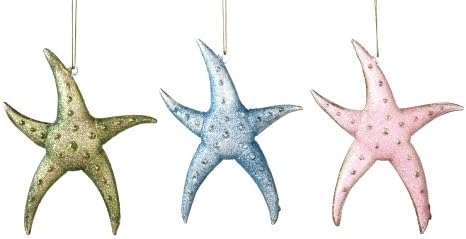 Coastal Beachy Starfish Christmas Holiday Ornaments Set of 3