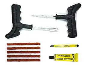 A2D Cars-Bikes Emergency Tyre Repair Puncture Kit with Rubberized Strips, Rubber Extractor Cutter, Inserter and Bond Glue