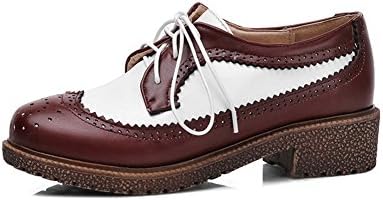 AgooLar Women's Round Closed Toe Low Heels Soft Material Assorted Color Lace Up Pumps-Shoes, Claret, 35