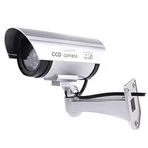 AASTIK Security Camera Fake Dummy Camera with Realistic Bullet CCD Design Blinking LED Light, for Outdoor or Indoor Use Ideal for Commercial Business Security or Residential Silver(1PIC)