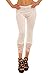 Produktbild 10054 Fashion4Young Damen Sexy Capri-Leggins Leggings 3/4 Hose mit Strass oder Schleife Gr. 34 36 38 (One Size 34 36 38, Weiß)