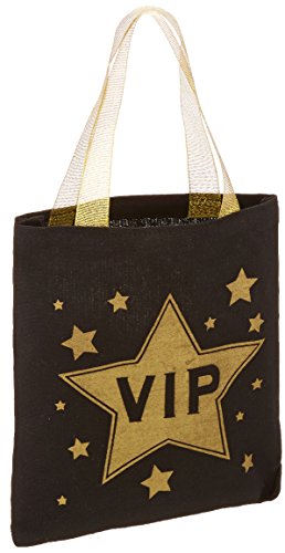 Beistle Star Design in Black and Gold, Treat Tote for Awards Night Celebrations, Hollywood Themed Events, x 8.25”, Fabric, 1 Count (Pack of 1)