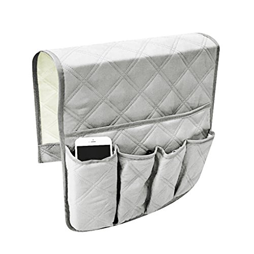 Accoudoir Canapé Organisateur Titulaire de Canape Sofa Fauteuil Caddy Chaise Lit Stable Sac de Rangement Stockage Suspendu Accoudoir à Poches pour Télécommande TV Téléphone IPad Livre Magazines, Gris