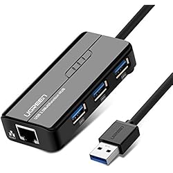 UGREEN Hub USB 3.0 Ethernet Adaptador 1000 Gigabit Ethernet, Tarjeta Red LAN RJ45 con 3 USB 3.0 Puerto 5Gbps para Xiaomi Mi Box S, Macbook, Lenovo Y530, Ideapad, Raspberry Pi 4 y Otros Portátiles