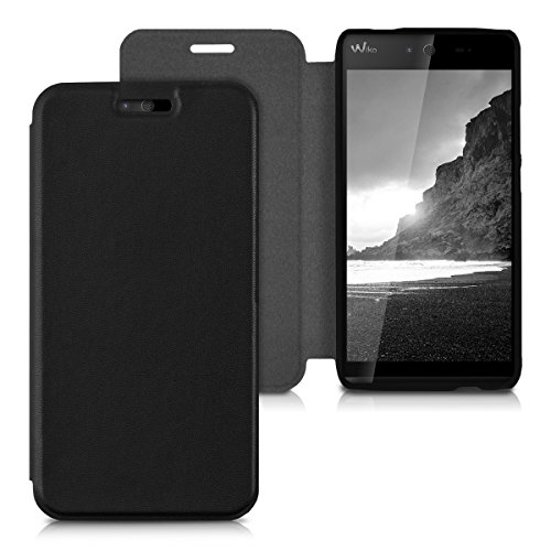 kwmobile Cover per Wiko Rainbow Jam - Custodia protettiva apribile a libro Case stile flip in nero