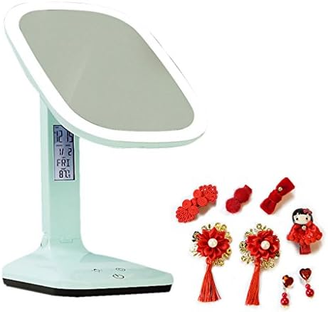 Power uk- LED Desk Lamp Mirror Folding Mirror Portable LED Mirror Desktop Dimmable Rechargeable   Give 1 Set Of Headdress (Color : Green)