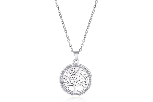 Dreamtimes Livets träd halsband för kvinnor rostfritt stål guldfärg klar zirkon rund hänge hals kedjor familjeträd mode berlo