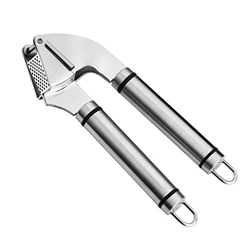 Topop Professionelle Knoblauchpresse und Schäler Set, Edelstahl Knoblauchschneider Garlic press , Mince & Crush Knoblauchzehen leicht zu zerdrücken, Food-grade Edelstahl Hohlraum Spülmaschinenfest