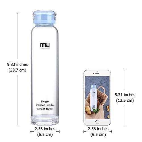 MIU COLOR® Trinkflasche BPA-Frei 460ml, Wasserflasche Glas, Glasflasche für Smoothie und Obstsaft oder zu Hause geeignet. (Hellblau) - 2