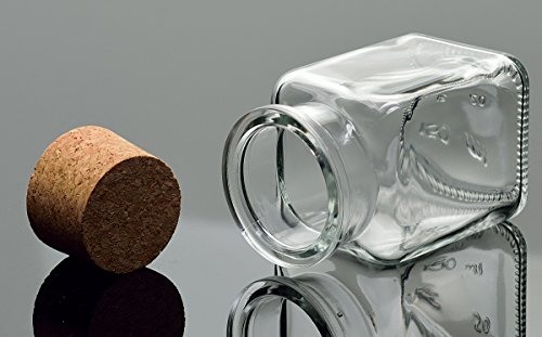 gouveo Korkengläser „Quadrat“, Ideal für Gastgeschenke, Gewürze, Glasdose, Aufbewahrungsglas, Korkenglas eckig (12er Set, Korkenglas 150 ml) - 5