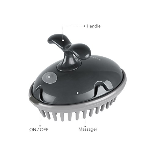 MARNUR Kopfhaut Massagegerät 3-in-1 haar head Kopf Scalp massage elektrische batteriebetrieb handgehalten Vibration Bürste mit DREI verschiedenen Zubehörteil, luffa handschuhe vielseitig einsetzbar für Dusche und Badewanne für Auto Office Zuhause Use - 2